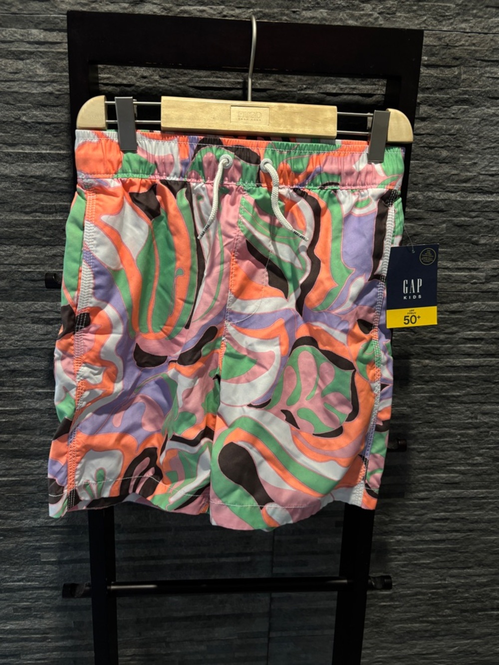 GAP Men’s Multicolor Abstract Swim Shorts - Pink, Green, Orange, Purple